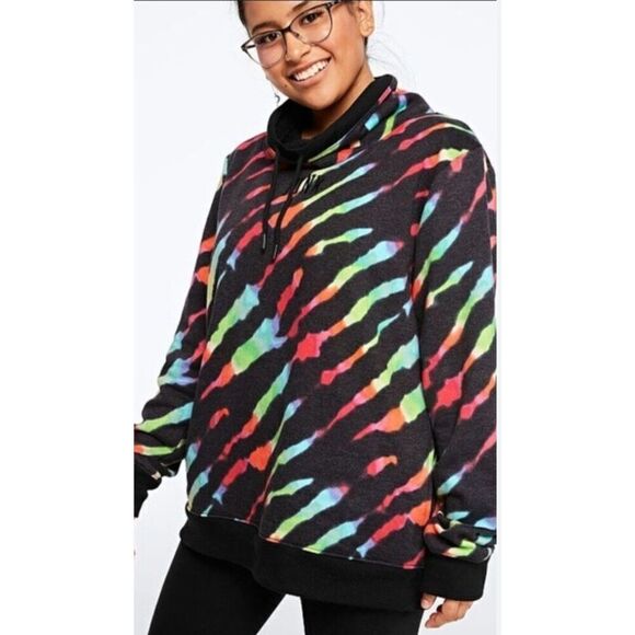 VS Pink rainbow zebra pullover cowl neck  Sherpa lined size large /L - Picture 1 of 8